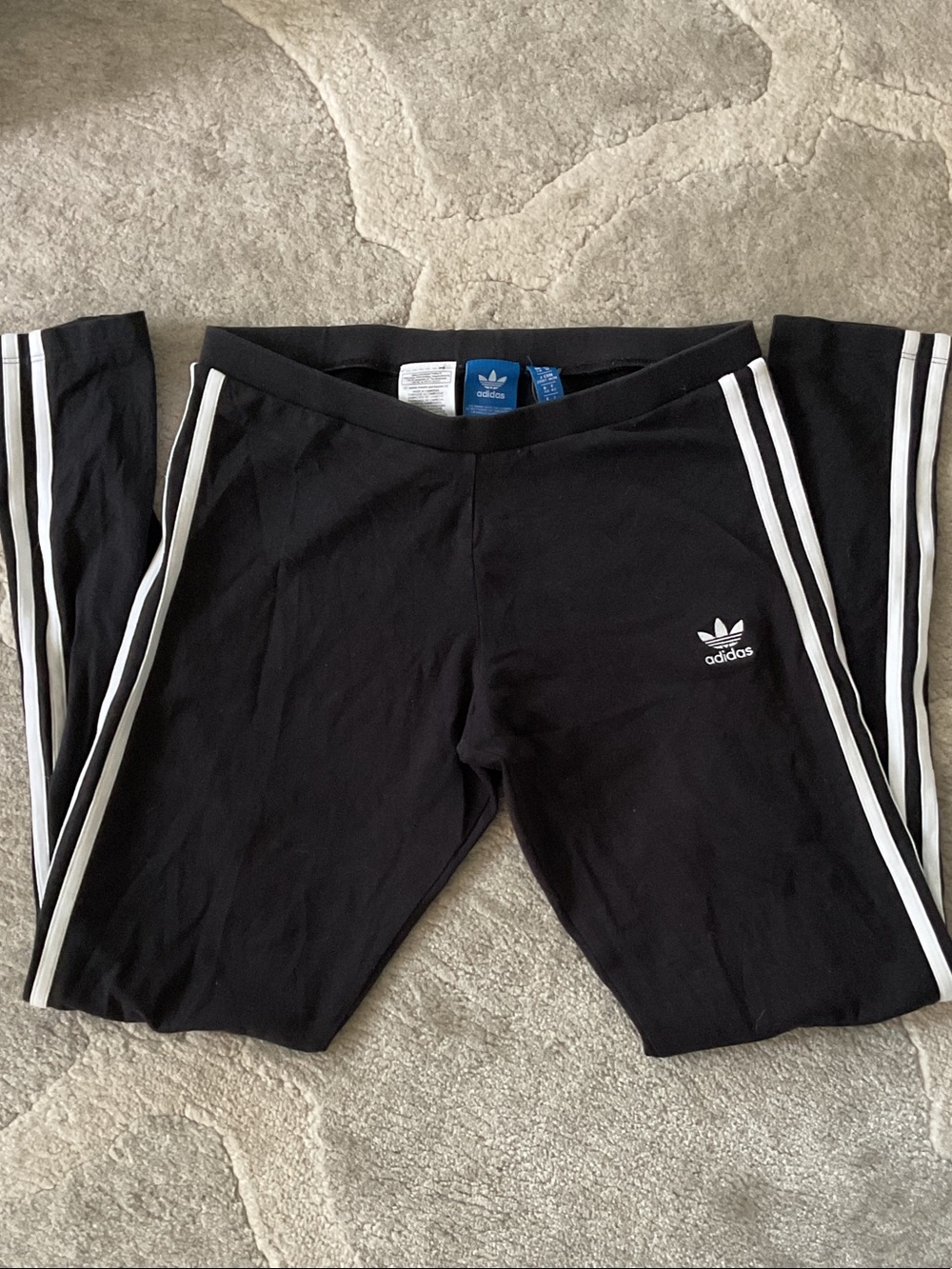 adidas Black Leggings with White Three-Stripes
